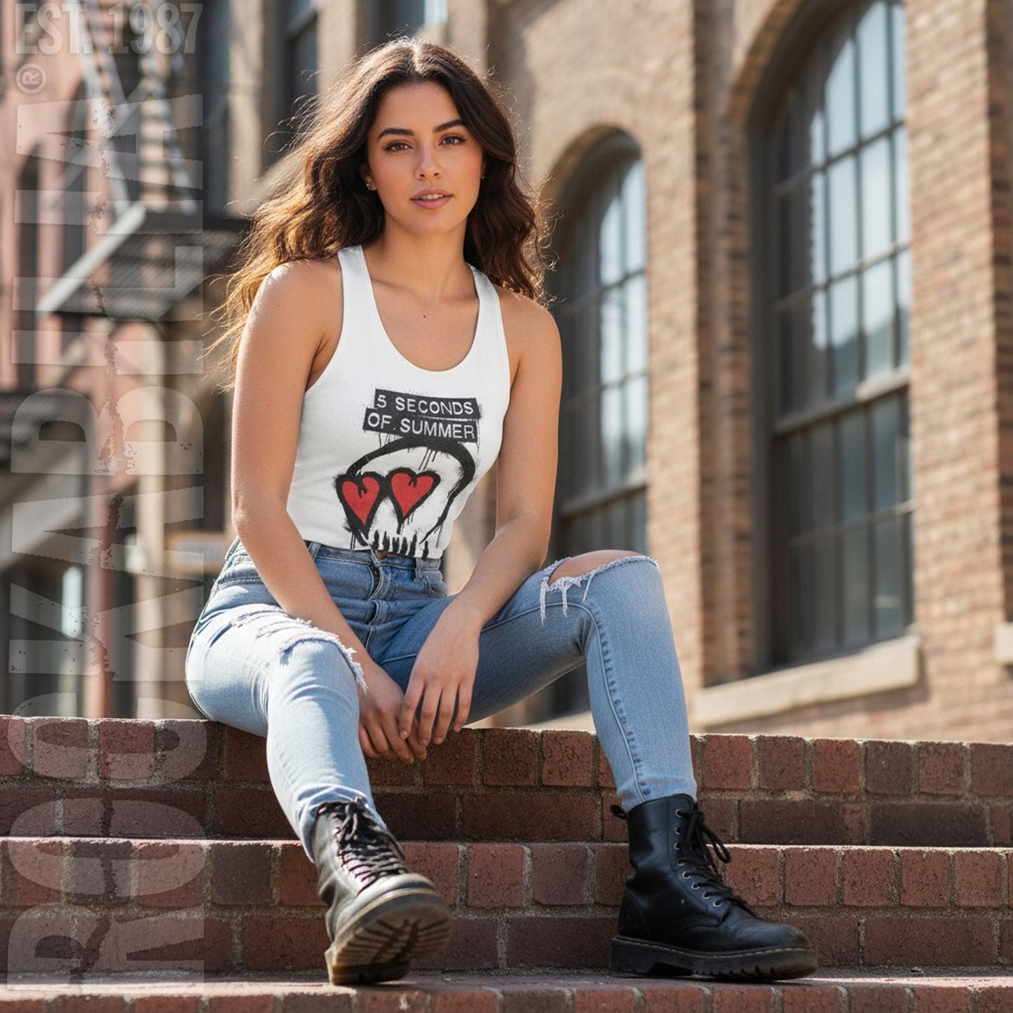 5 Seconds Of Summer Heart Eyes Skull Womens Tank