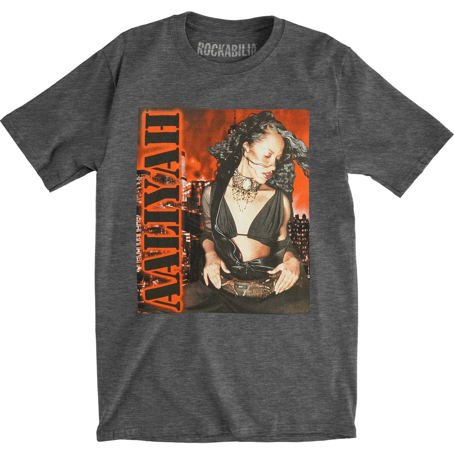 Aaliyah Stencil Logo Orange Crew Slim Fit T-shirt
