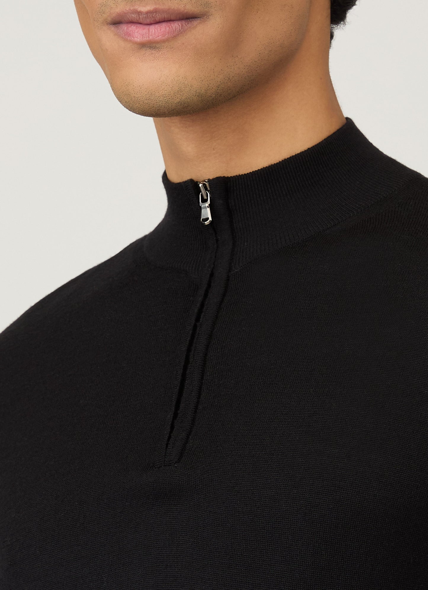 Mens Fine Merino Wool Zip Neck In Black