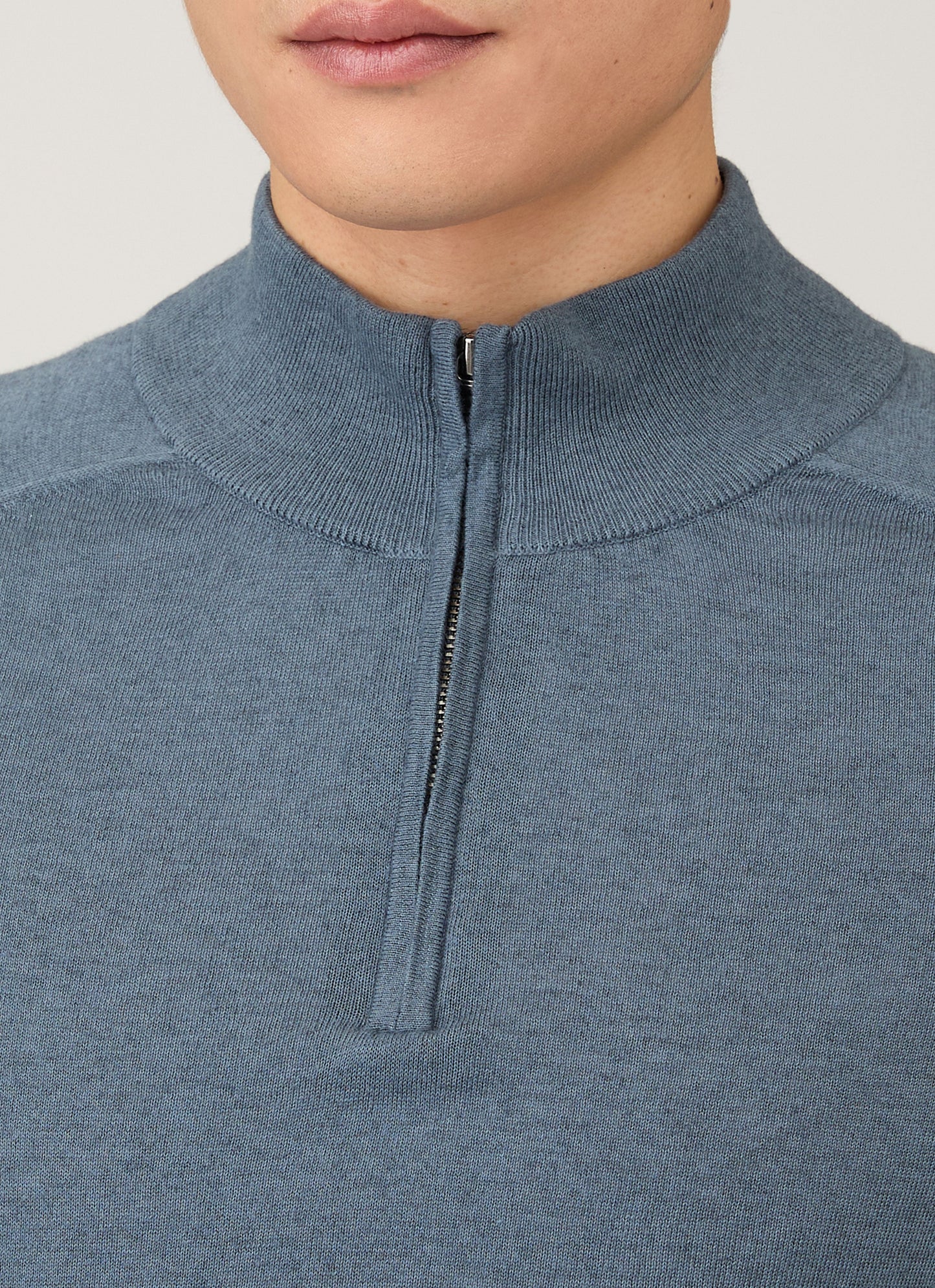 Mens Sea Island Cashmere Half Zip In Slate Blue Mjum8284 Buua