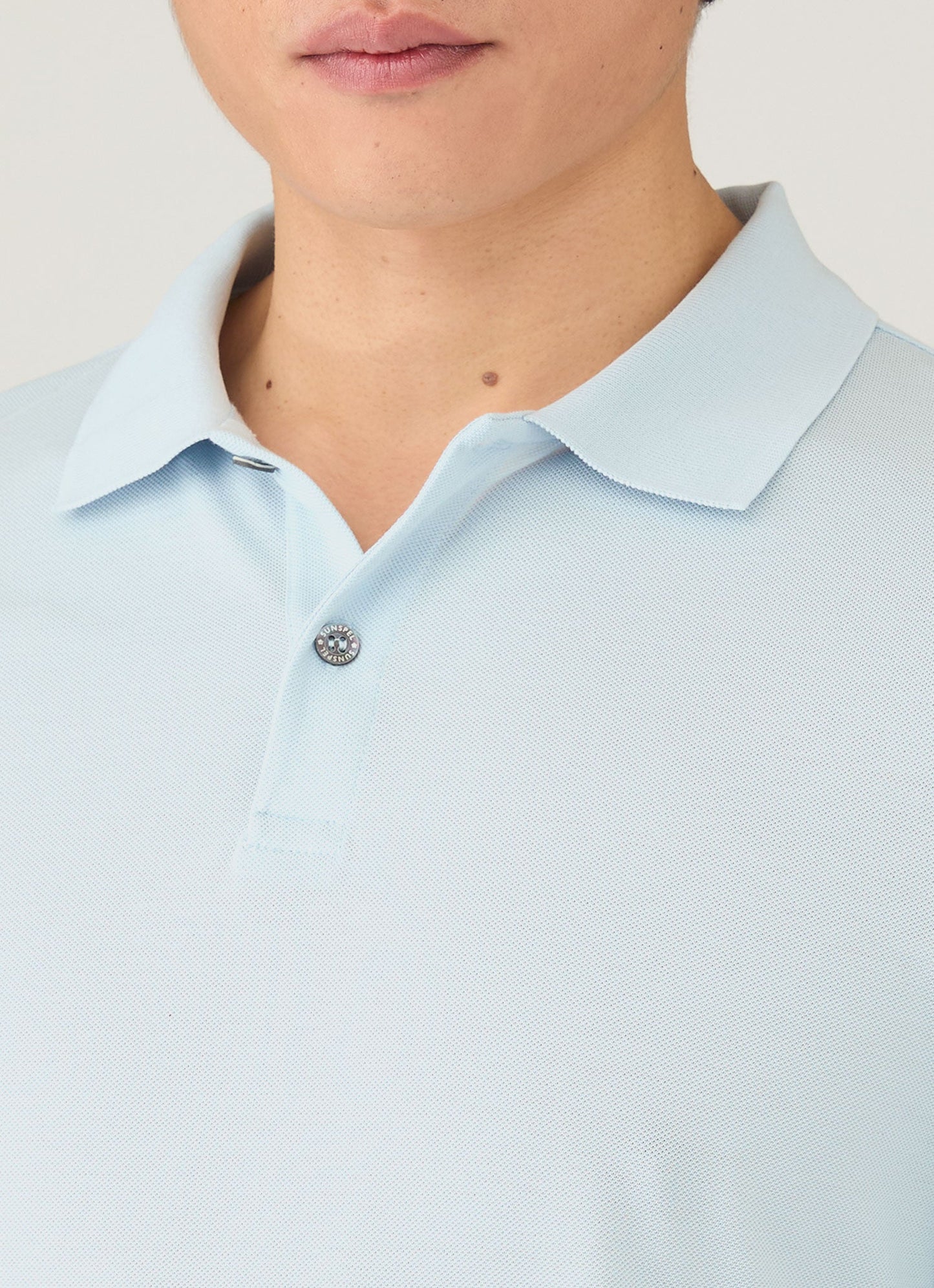 Mens Long Sleeve Pique Polo Shirt In Frost Blue Mpol1065 Buwo