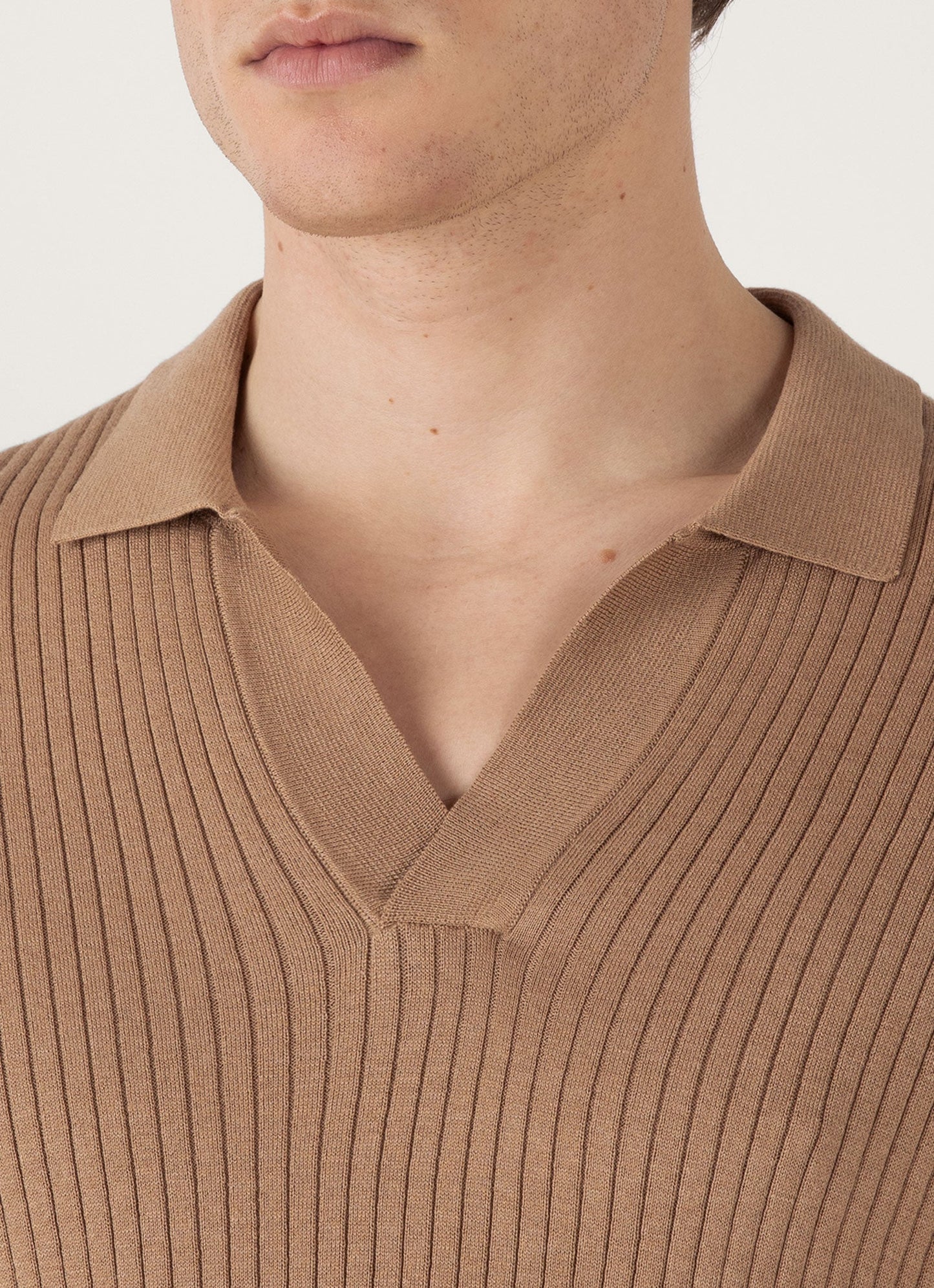 Mens Fine Rib Silk Cotton Polo Shirt In Dune Mpol8241 Brfz