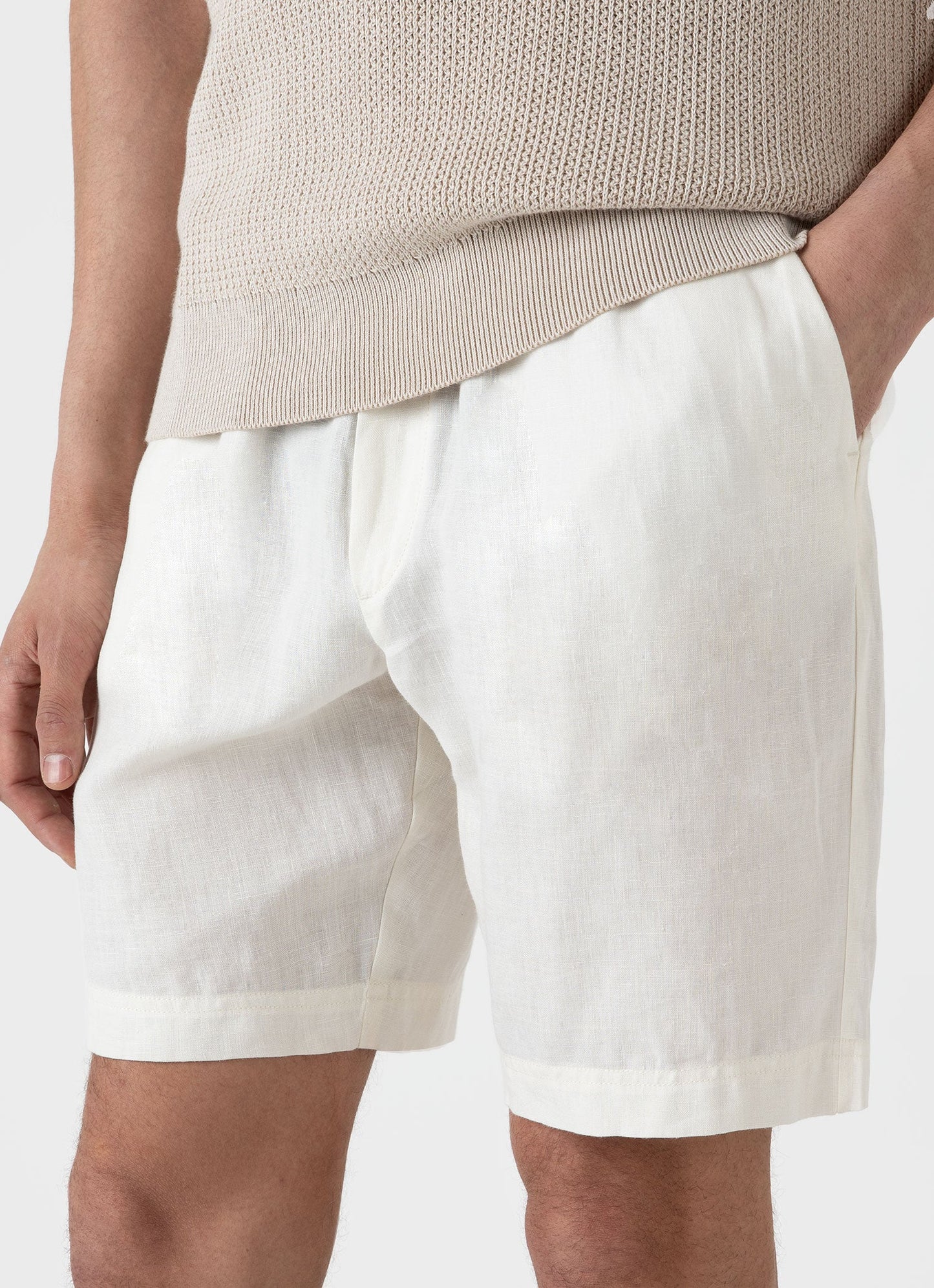 Mens Linen Drawstring Short In White Mshr3516 Whaa