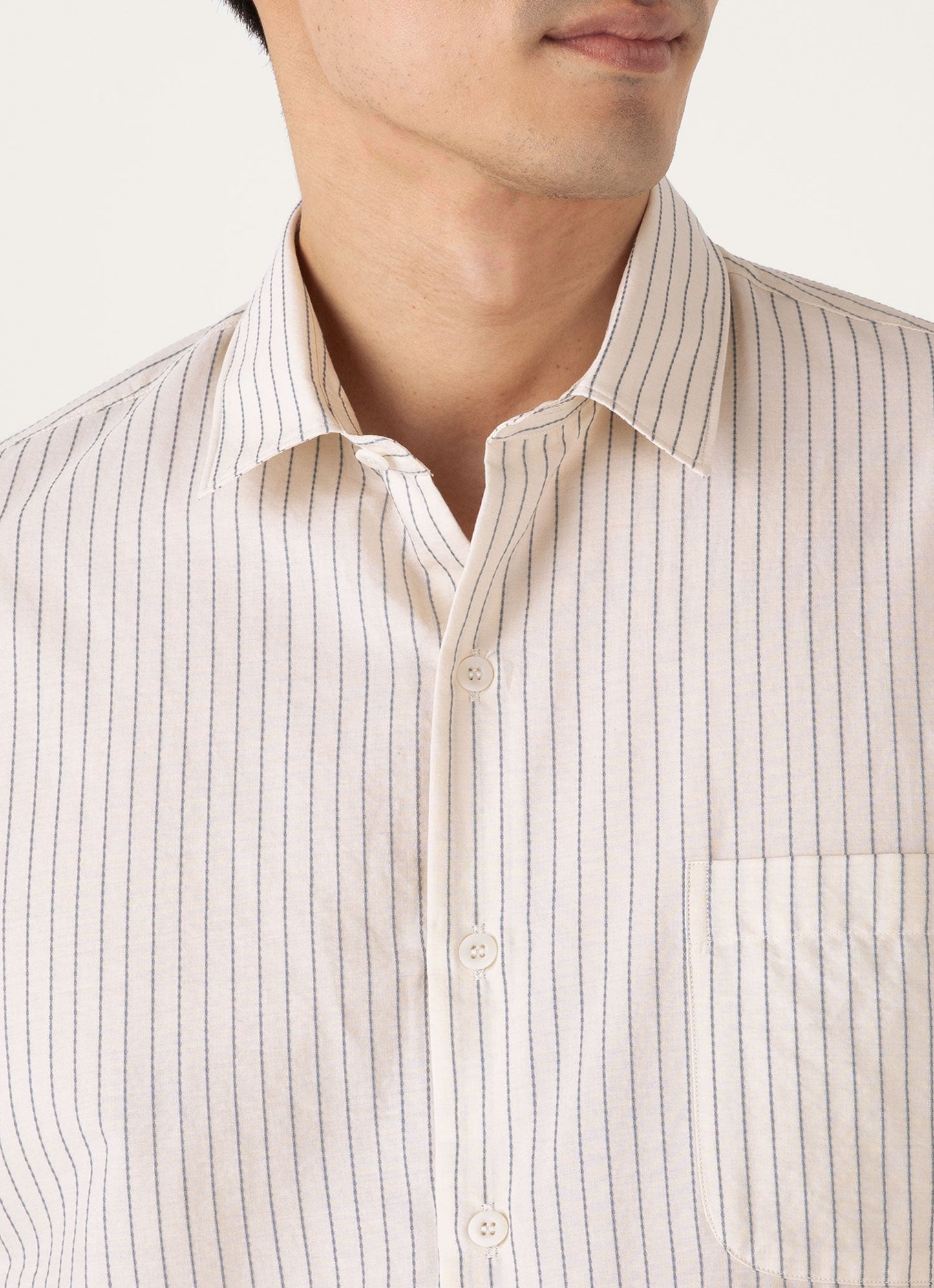 Mens Short Sleeve Vintage Stripe Shirt In Vintage Blue Ecru Msht2111 Stni