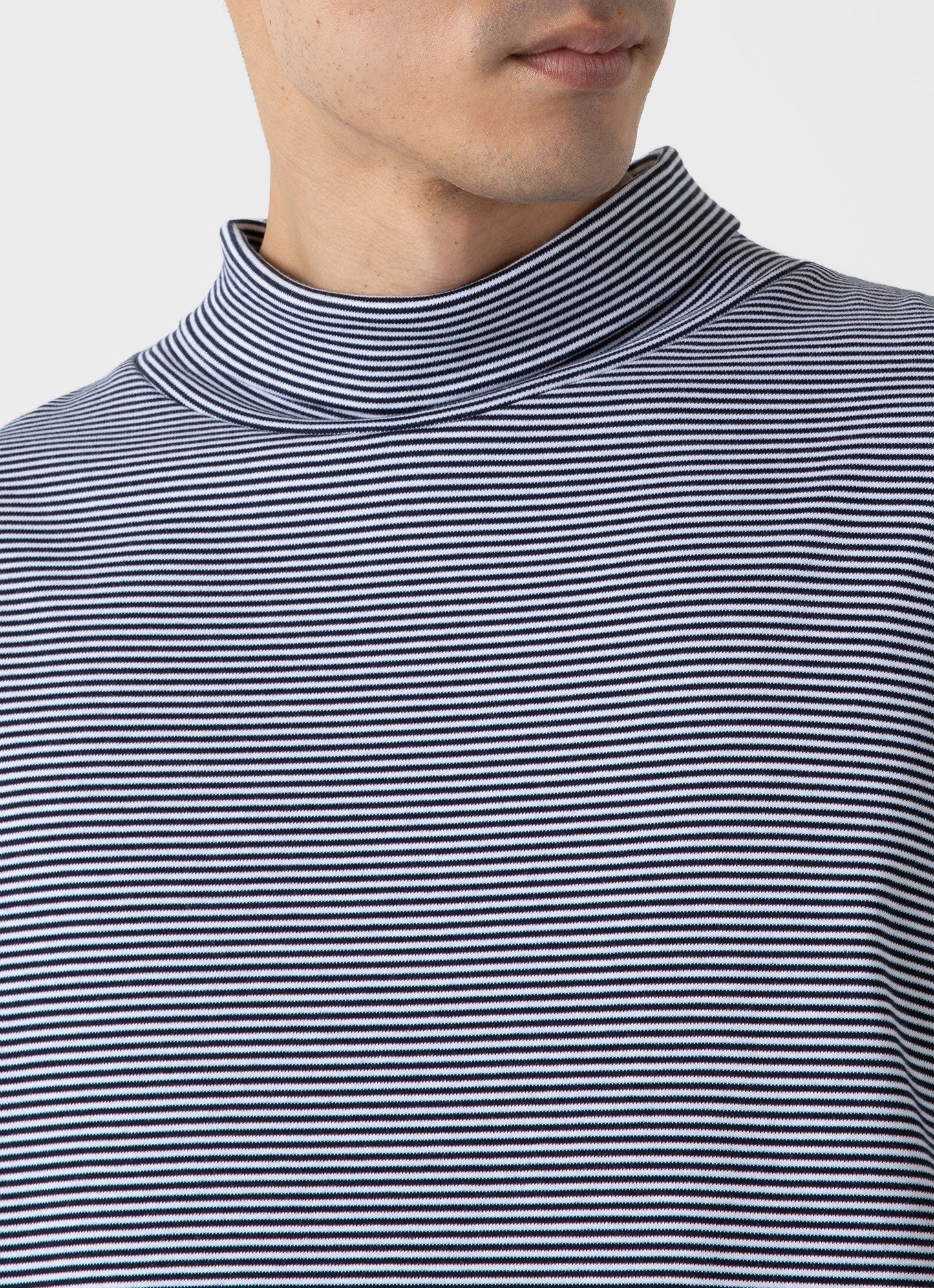 Mens Nigel Cabourn Carbon Brushed Roll Neck In Navy White Ncmtsh0185Ms Stmk