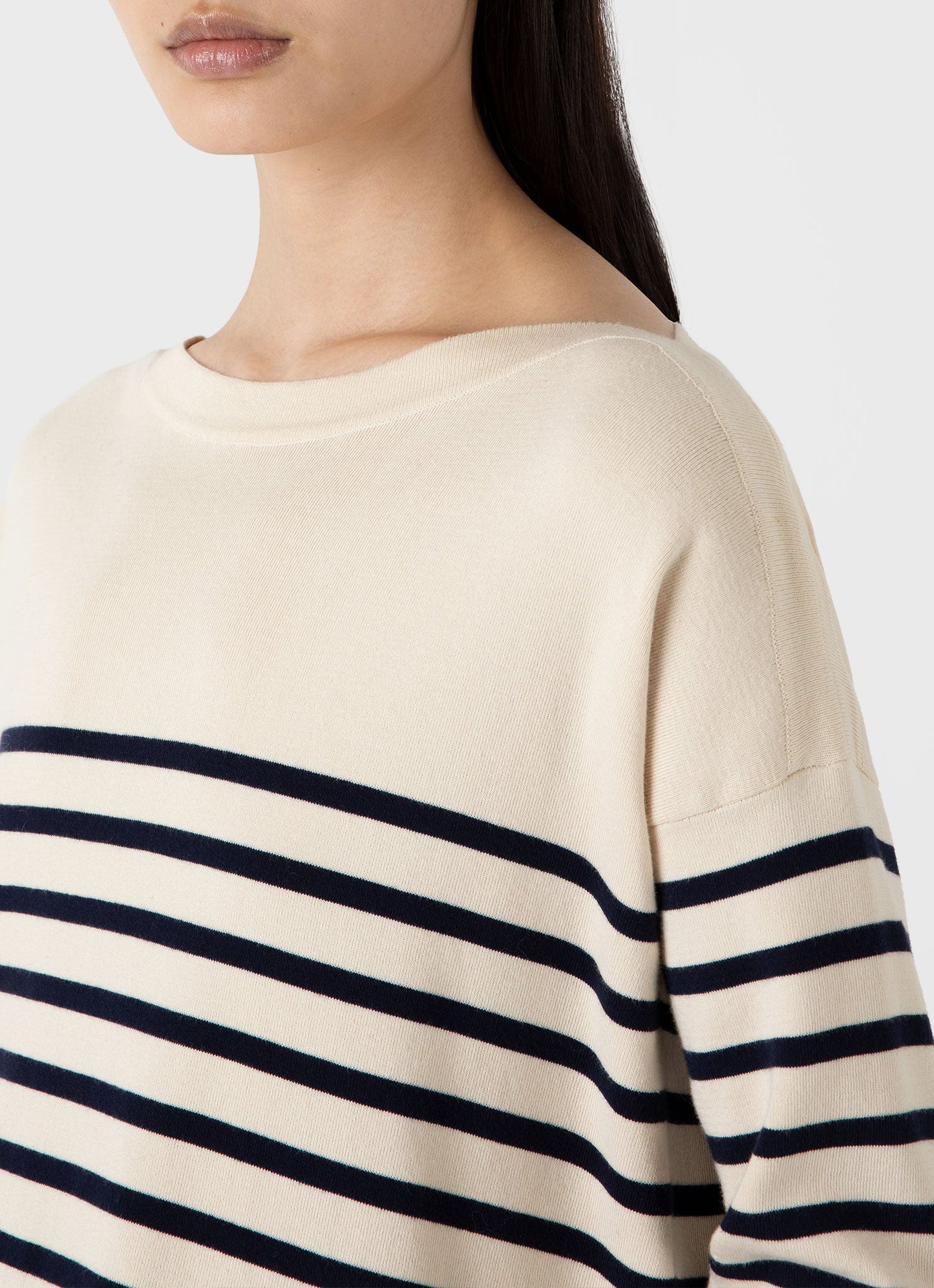 Womens Cotton Breton Stripe Jumper In Ecru Navy