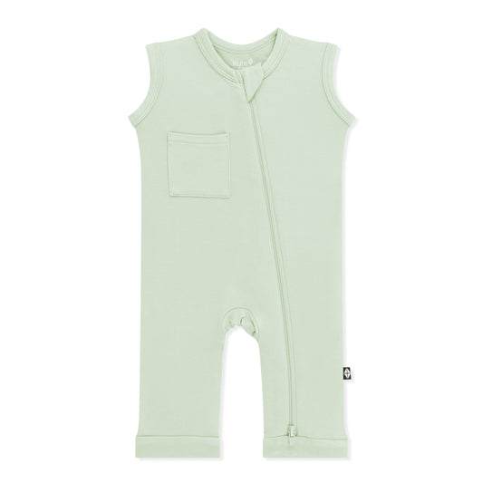 Zippered Sleeveless Romper in Basil