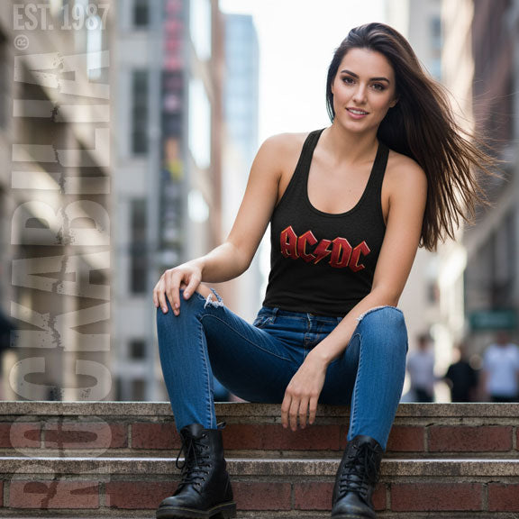 AC/DC Distressed Red Womens Tank
