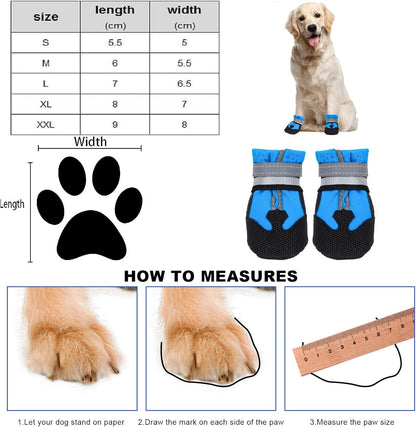Hapurs - Waterproof reflective dog boots with non-slip soles - perfect for outdoor adventures and paw protection (Blue)
