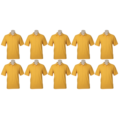 10X Mens Plain Short Sleeve Polo Shirt Bulk Pack Yellow Pique Knit Casual T Shirt