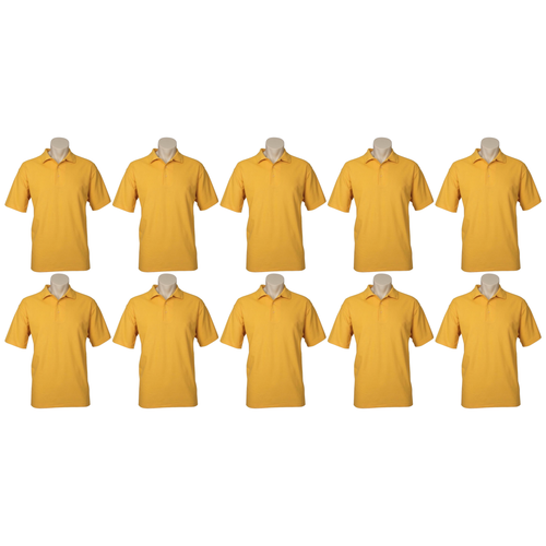 10X Mens Plain Short Sleeve Polo Shirt Bulk Pack Yellow Pique Knit Casual T Shirt