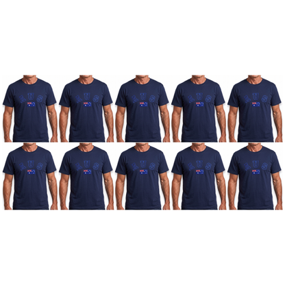 10X Adult Australian Aus Flag Souvenir T Shirt Bulk Pack Navy Blue Cotton Blend Tee Top