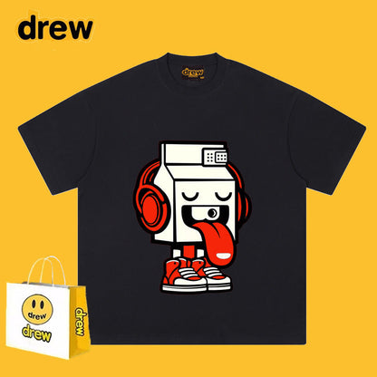 Drew T-shirts Cotton Short Sleeve Cartoon Graffiti