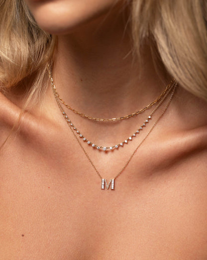 Baguette + Pavé Initial Necklace