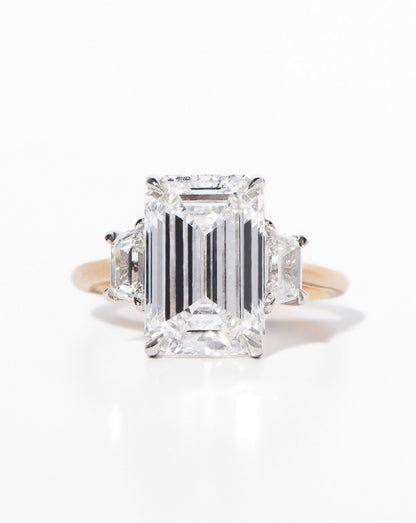 3.56 Emerald Lab Diamond in Whisper Thin® Three Stone with Trapezoids
