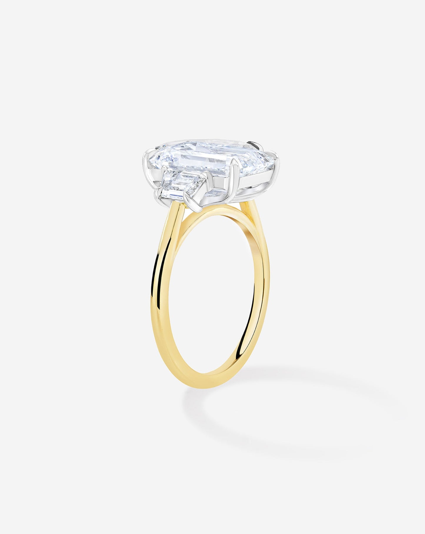 5.02 Emerald Natural Diamond in Whisper Thin® Three Stone With Trapezoids