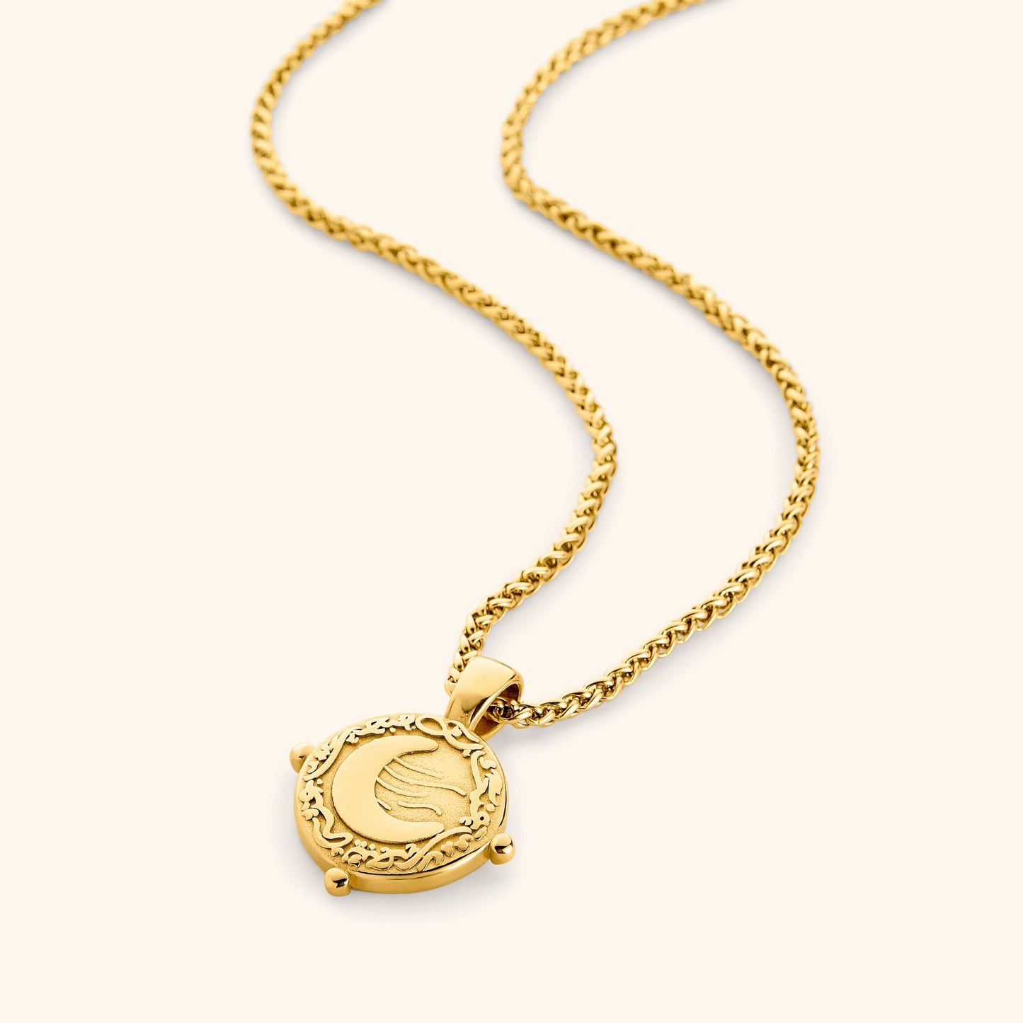“What you seek is seeking you” Crescent Necklace