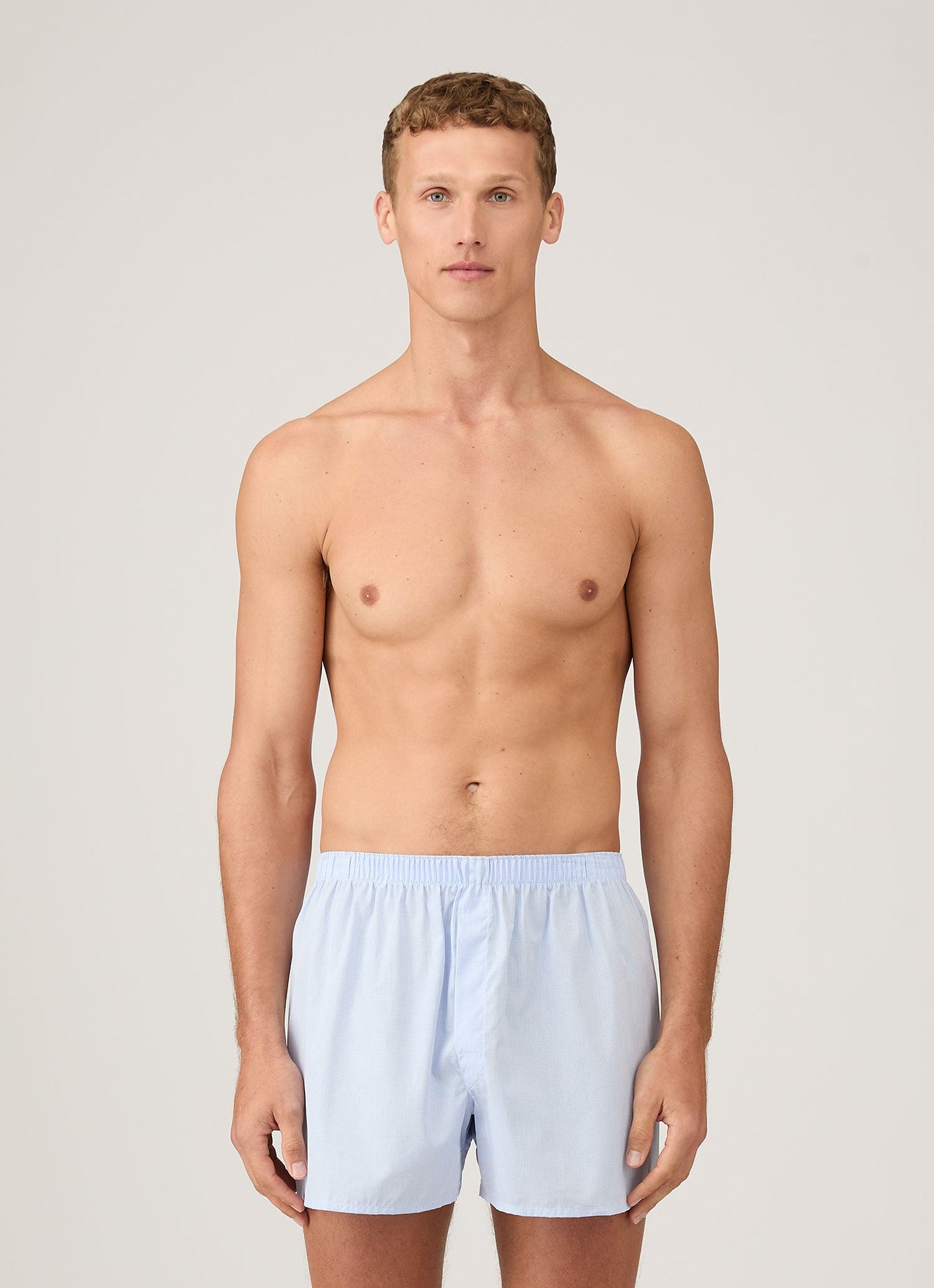 Mens Poplin Cotton Boxer Short In Light Blue Micro Gingham Mbox4700