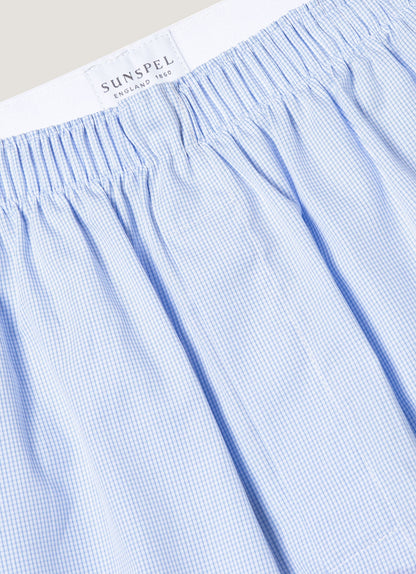 Mens Poplin Cotton Boxer Short In Light Blue Micro Gingham Mbox4700