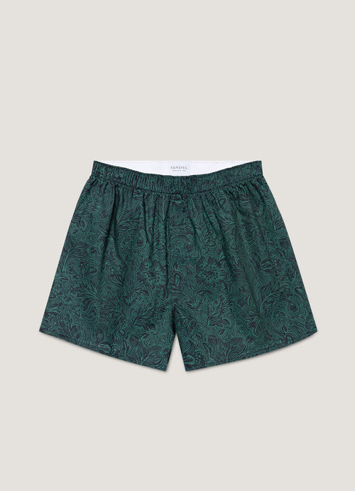 Mens Classic Boxer Shorts In Liberty Fabric In Steel Green Bloom Mbox4701L Gnje