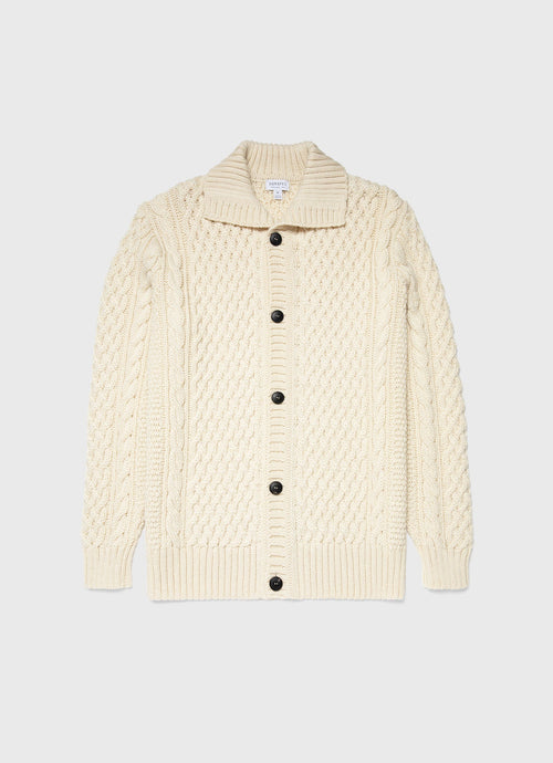 Mens Cable Knit Cardigan Jacket In Ecru Mcar8212 Whcr