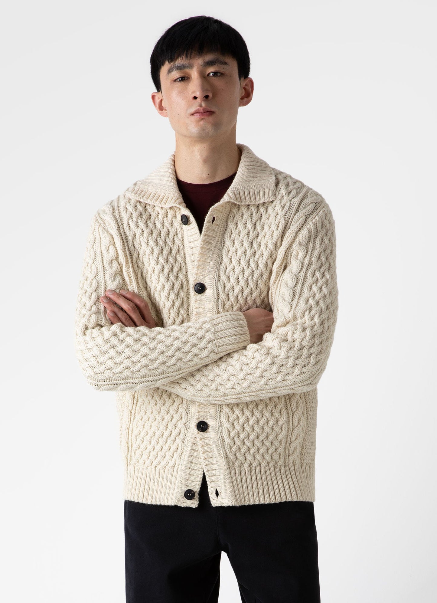 Mens Cable Knit Cardigan Jacket In Ecru Mcar8212 Whcr
