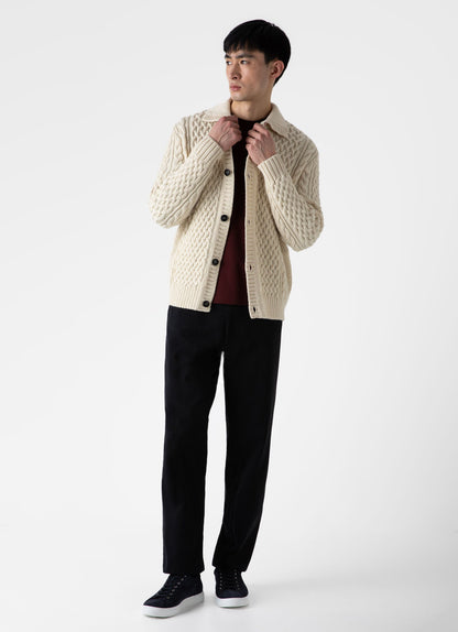 Mens Cable Knit Cardigan Jacket In Ecru Mcar8212 Whcr