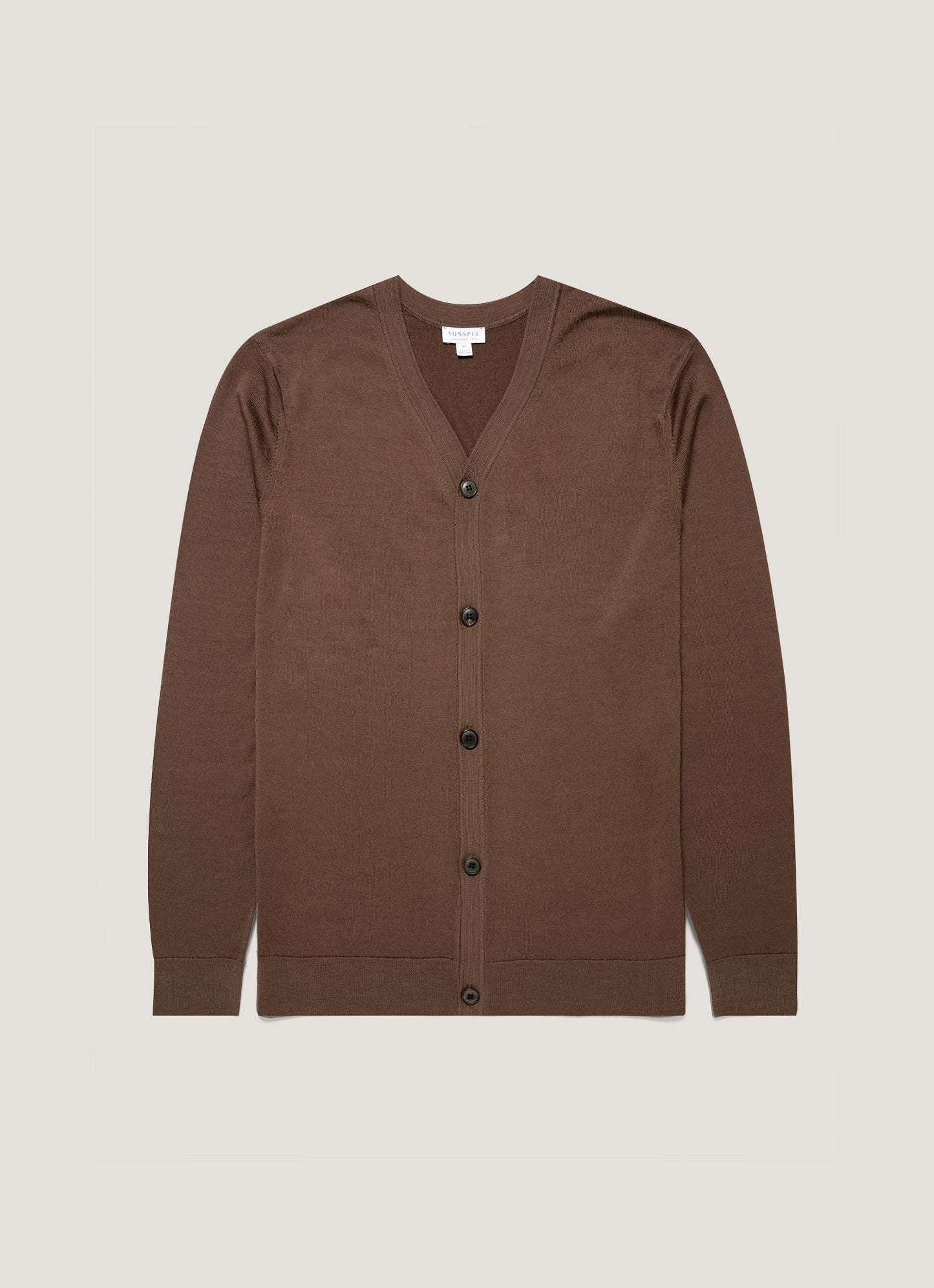 Mens Extra Fine Merino Cardigan In Bark Mcar8223 Brgc