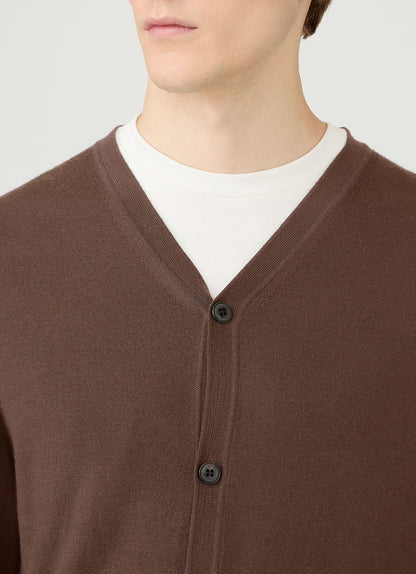 Mens Extra Fine Merino Cardigan In Bark Mcar8223 Brgc