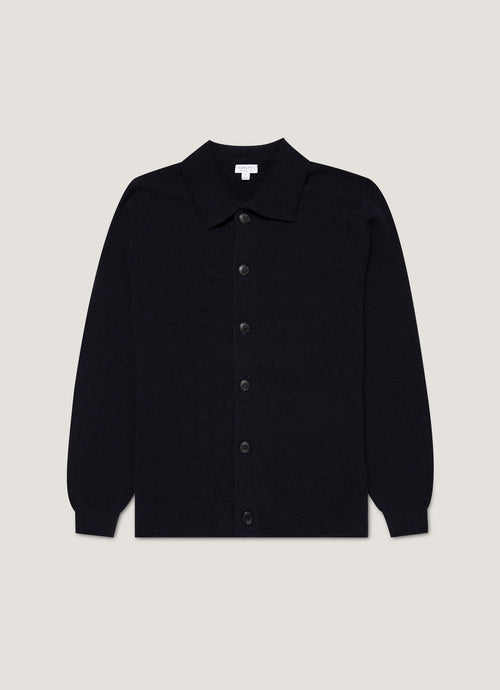 Mens Lambswool Cardigan In Dark Navy Mouline Mcar8296 Bufa
