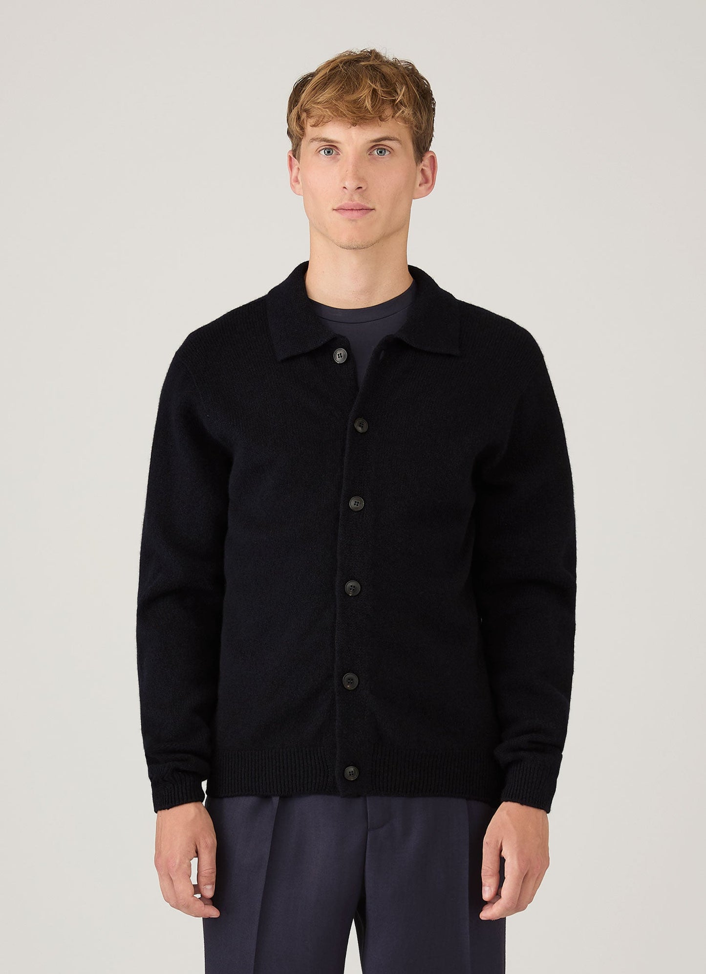 Mens Lambswool Cardigan In Dark Navy Mouline Mcar8296 Bufa