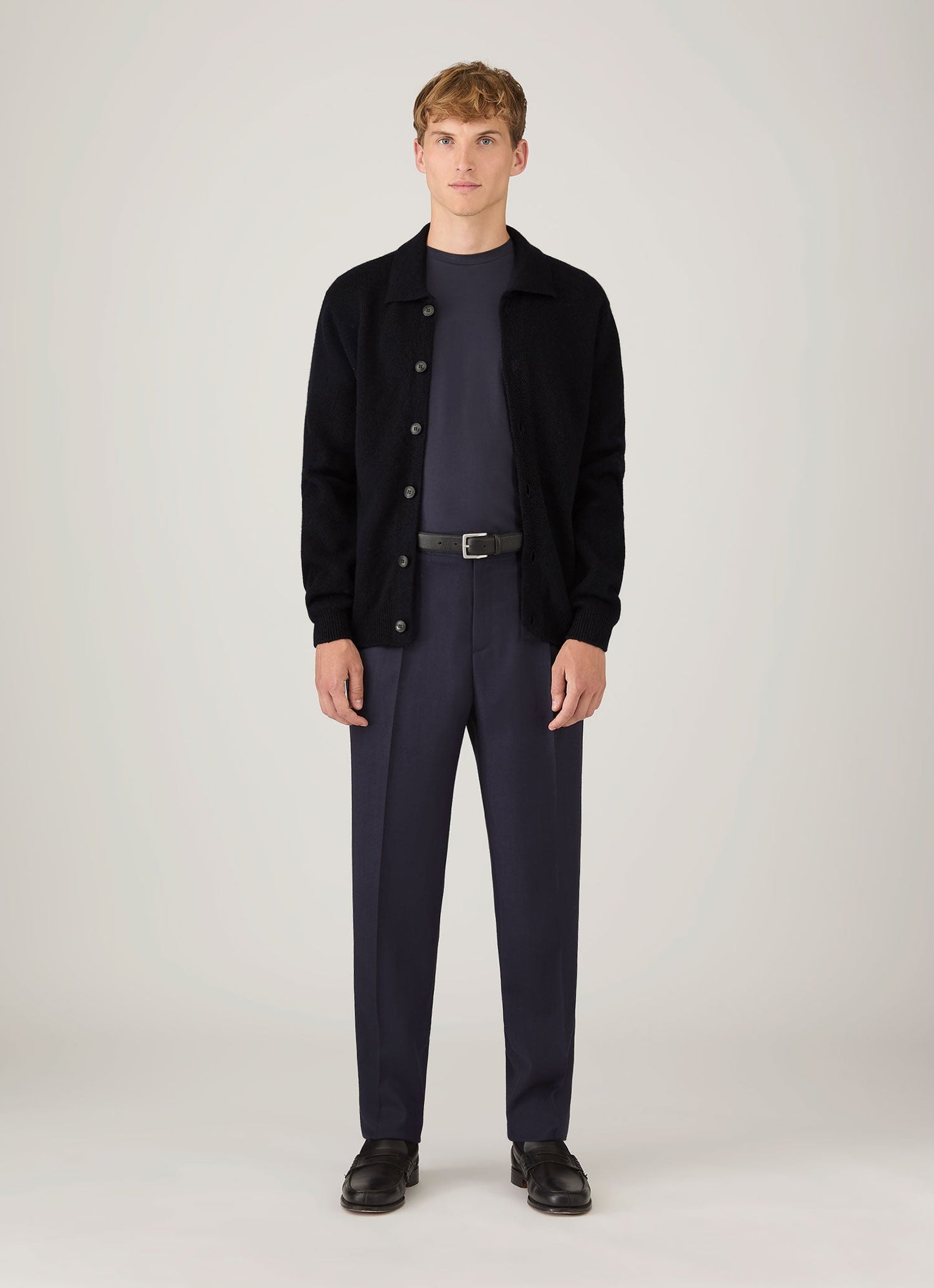 Mens Lambswool Cardigan In Dark Navy Mouline Mcar8296 Bufa