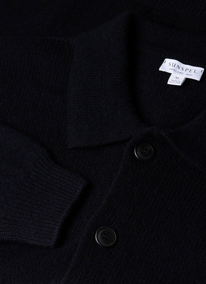Mens Lambswool Cardigan In Dark Navy Mouline Mcar8296 Bufa