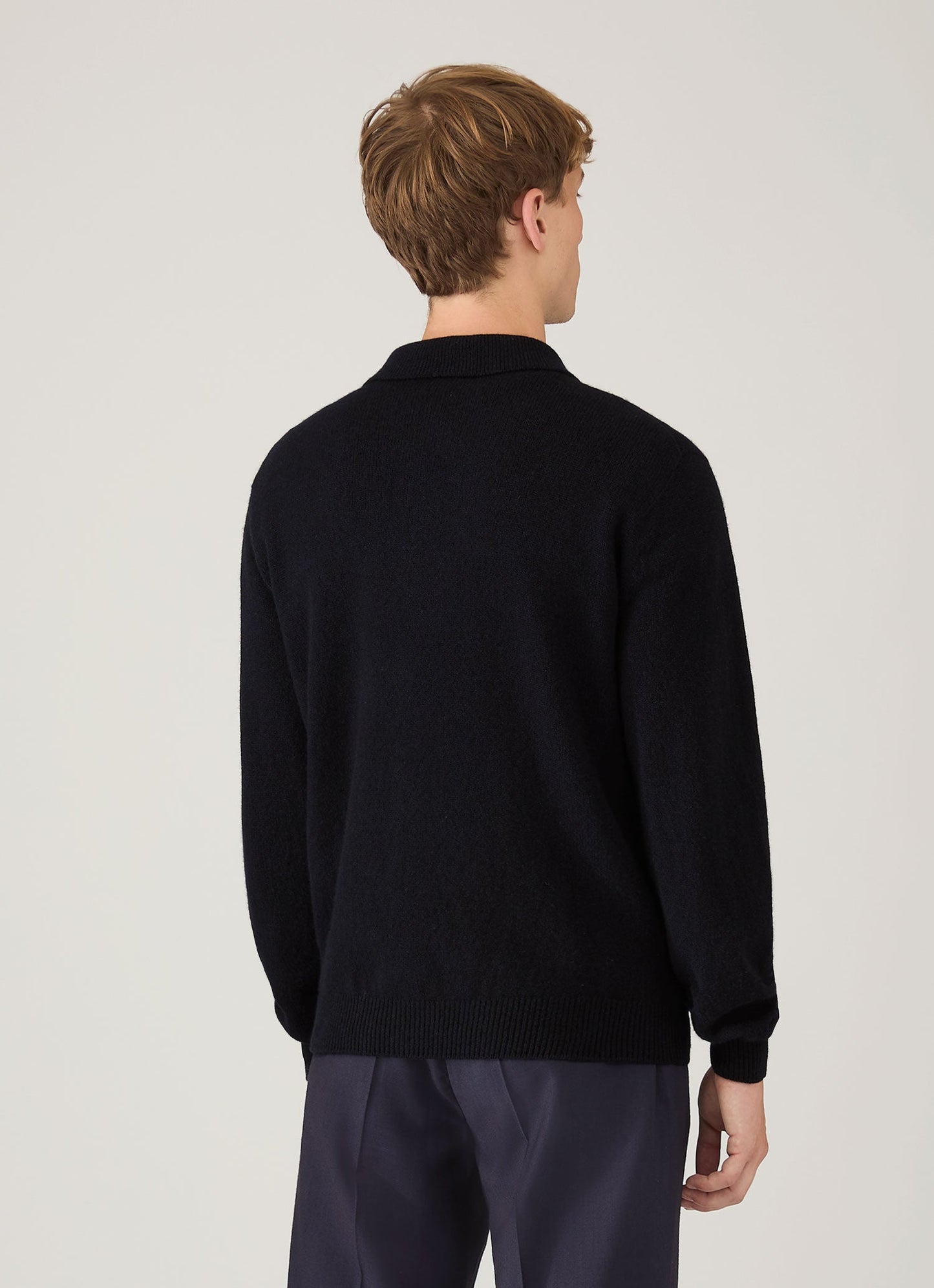 Mens Lambswool Cardigan In Dark Navy Mouline Mcar8296 Bufa