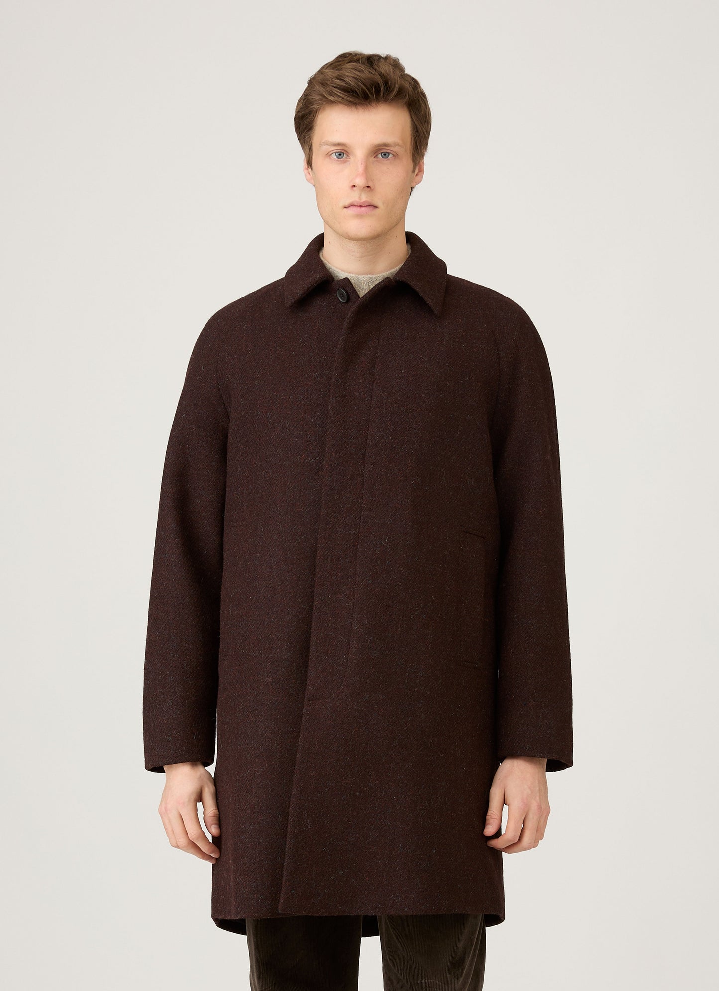 Mens Harris Tweed Car Coat In Truffle Mcoa7333 Brgd