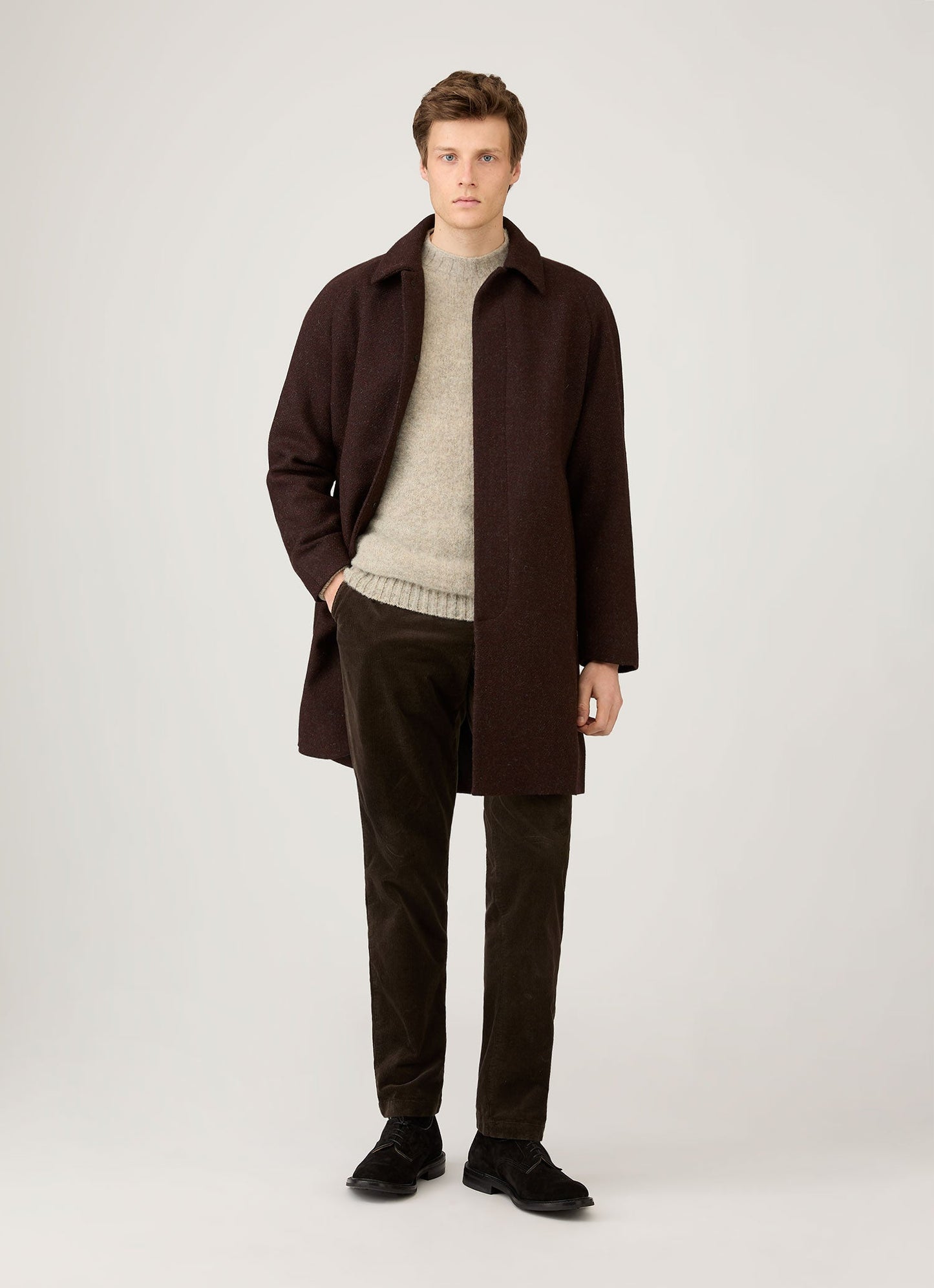 Mens Harris Tweed Car Coat In Truffle Mcoa7333 Brgd