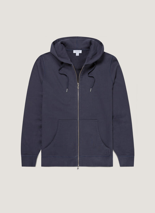 Mens Cotton Loopback Zip Hoody In Navy