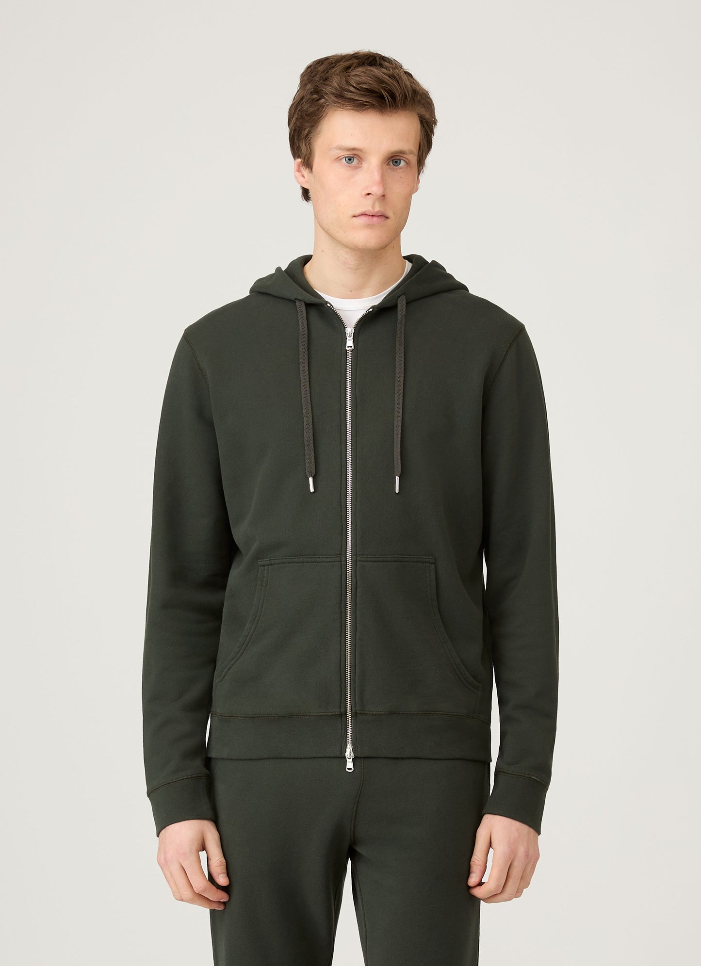 Mens Loopback Zip Hoodie In Dark Green Mhod1517 Gnin