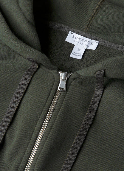 Mens Loopback Zip Hoodie In Dark Green Mhod1517 Gnin