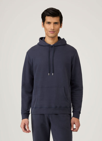 Mens Cotton Loopback Overhead Hoody In Navy