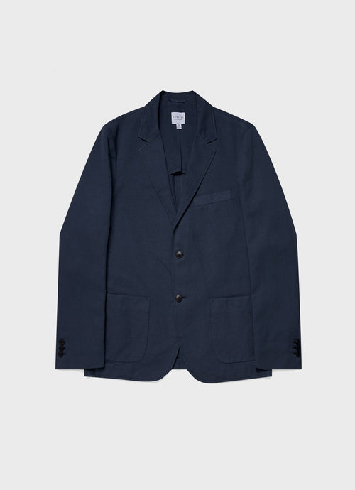 Mens Cotton Linen Unstructured Blazer In Navy1