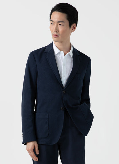 Mens Cotton Linen Unstructured Blazer In Navy1