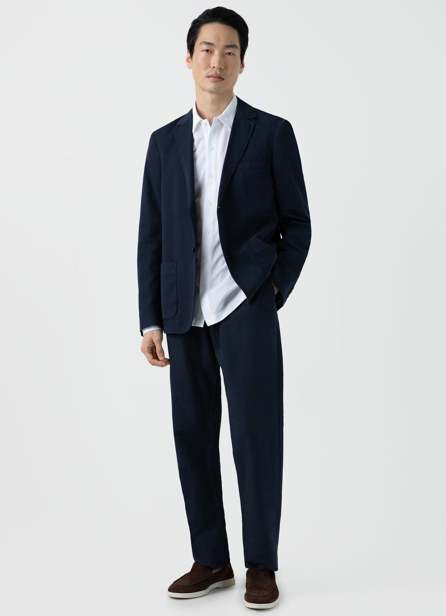 Mens Cotton Linen Unstructured Blazer In Navy1