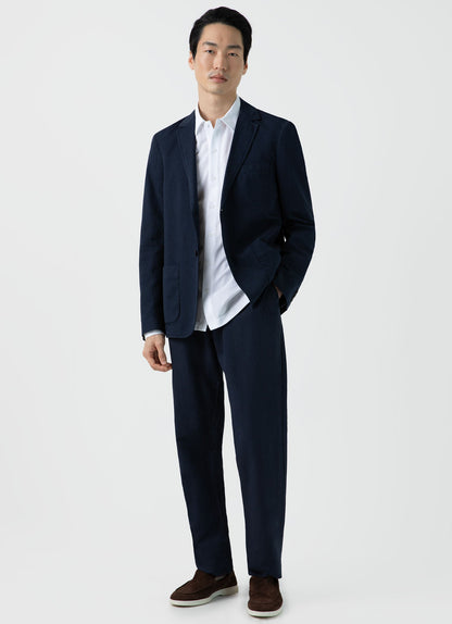 Mens Cotton Linen Unstructured Blazer In Navy1
