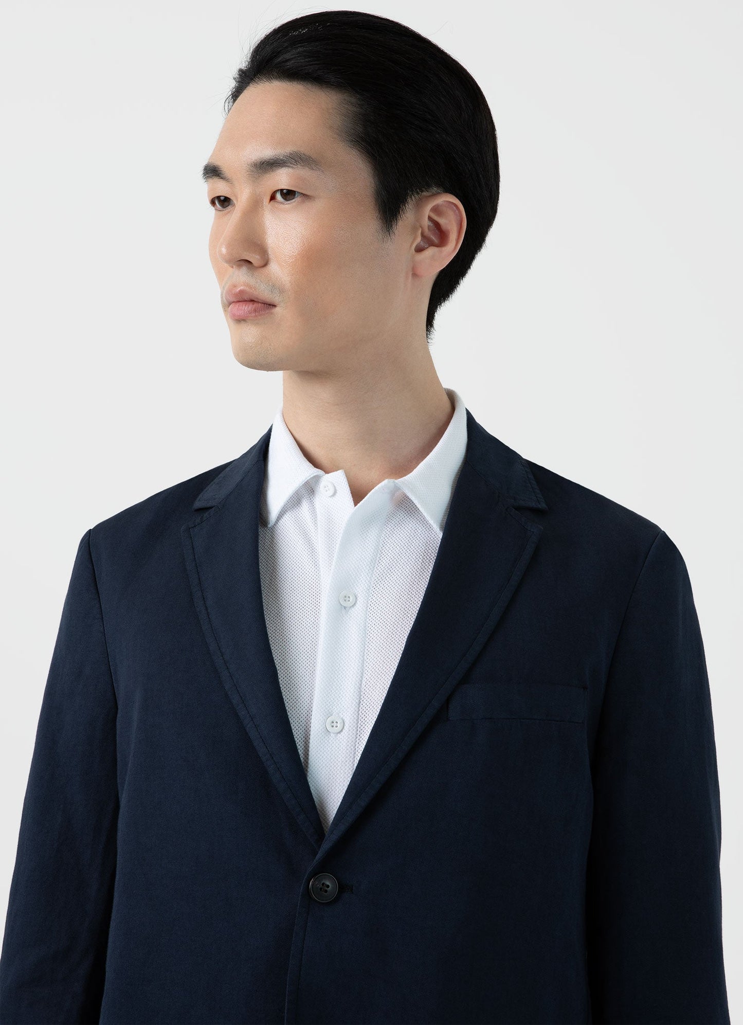 Mens Cotton Linen Unstructured Blazer In Navy1