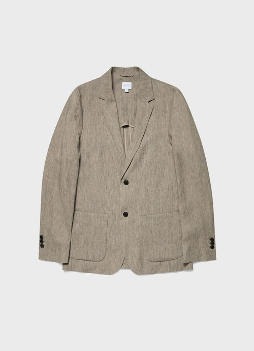 Mens Linen Blazer In Dark Stone