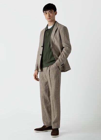 Mens Linen Blazer In Dark Stone