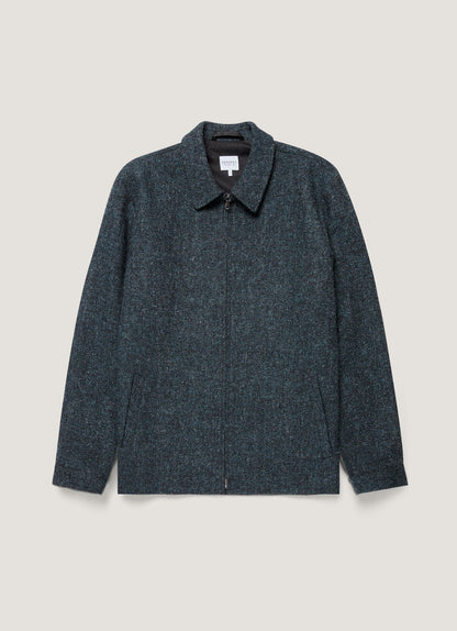 Mens Harris Tweed Harrington Jacket In Blue Herringbone Mjac7083H Buvr
