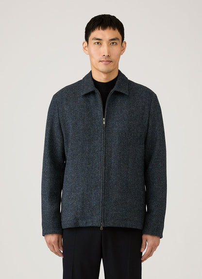 Mens Harris Tweed Harrington Jacket In Blue Herringbone Mjac7083H Buvr