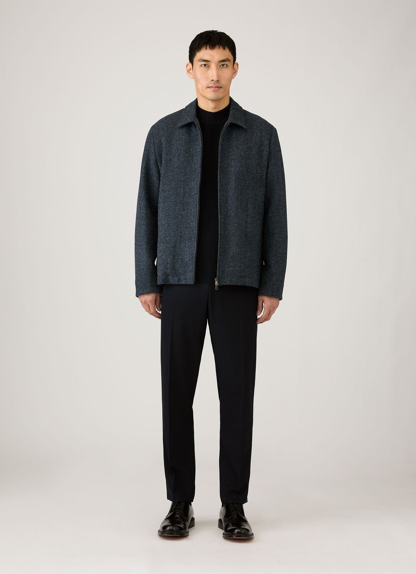 Mens Harris Tweed Harrington Jacket In Blue Herringbone Mjac7083H Buvr